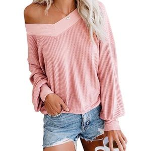 Casual waffle knit v-neck sweater